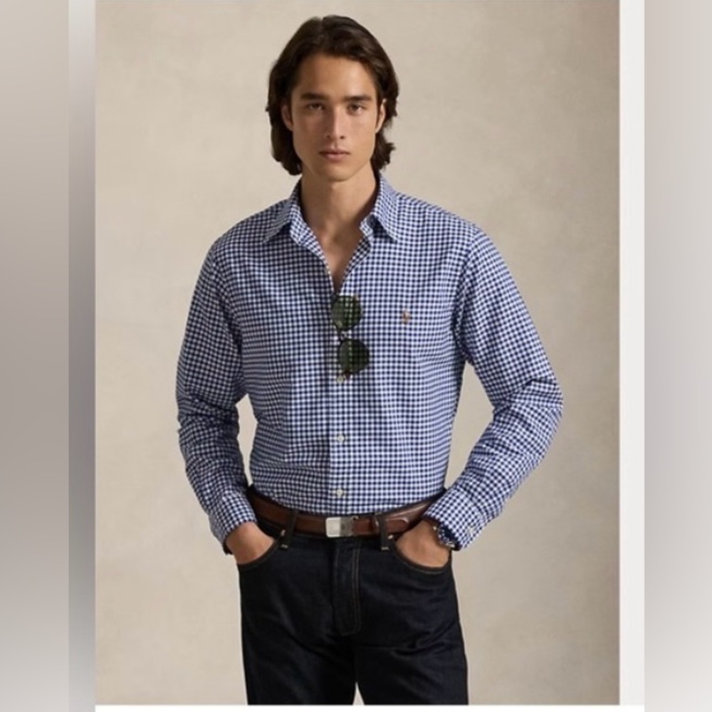 Ralph Lauren Classic Fit Navy and White Gingham Button Down Shirt Size Medium